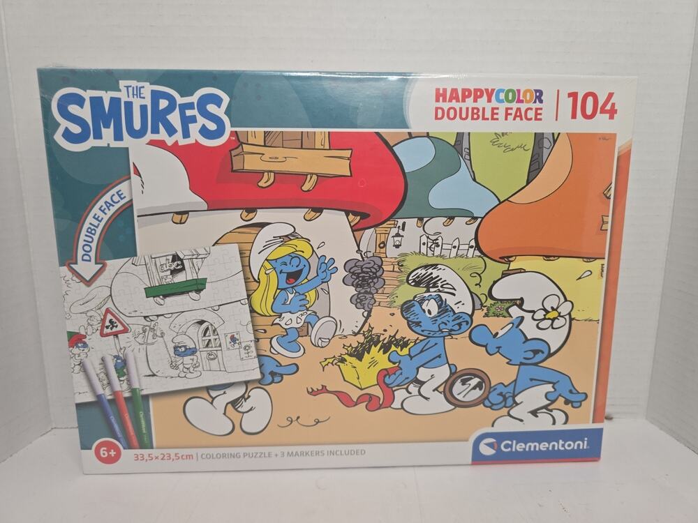 Rare Clementoni 104 piece DoubleFace jigsawpuzzle The Smurfs With Markers